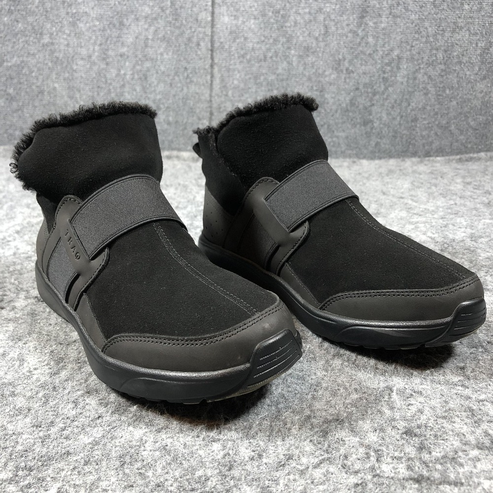 Traq by Alegria Womens 9 Black Leather Ankle Boots Faux Fur Comfort Shoes‎